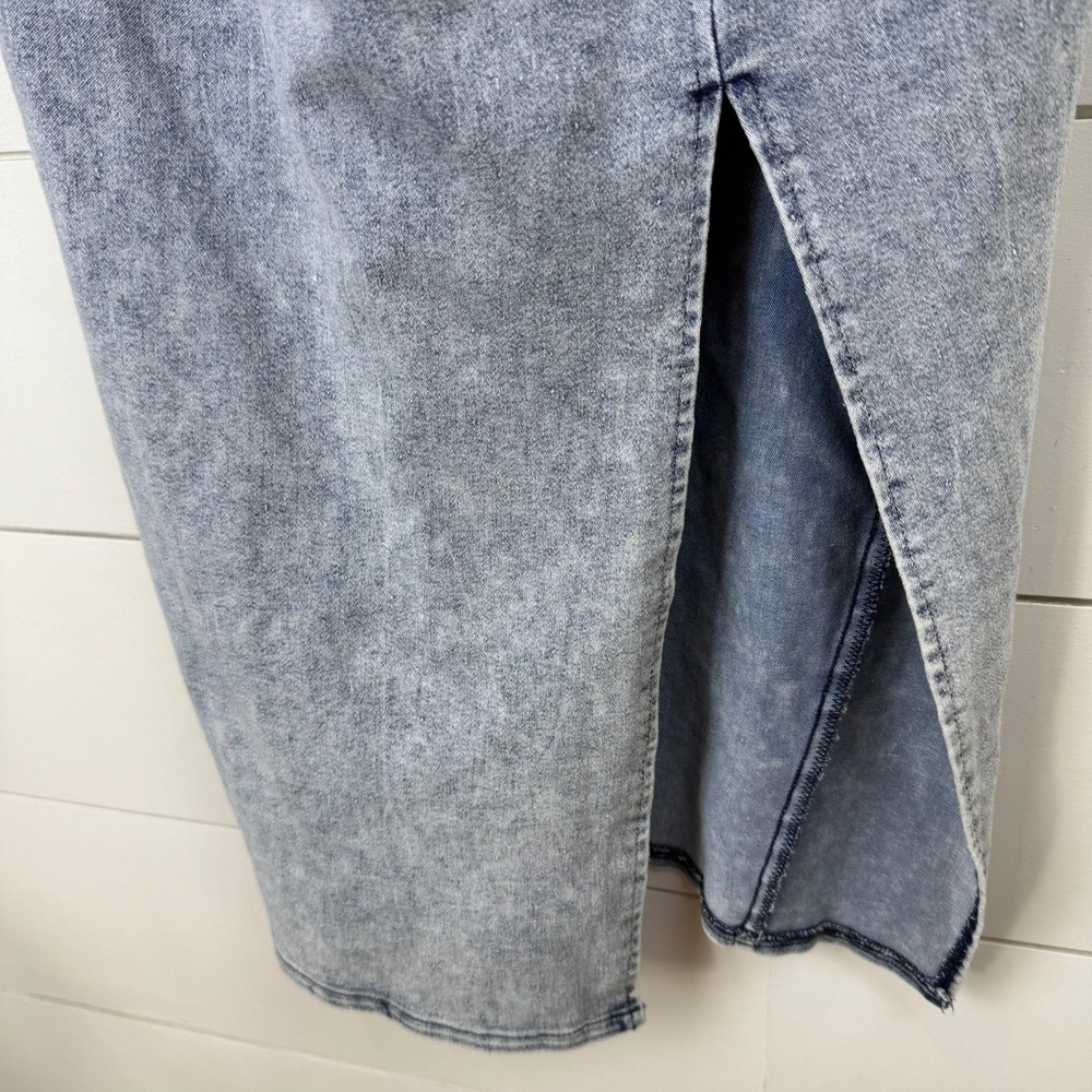Saints + Secrets WOMEN XL Denim MIDI Dress Acid Wash Twist Front Cutout Slit - Picture 4 of 10